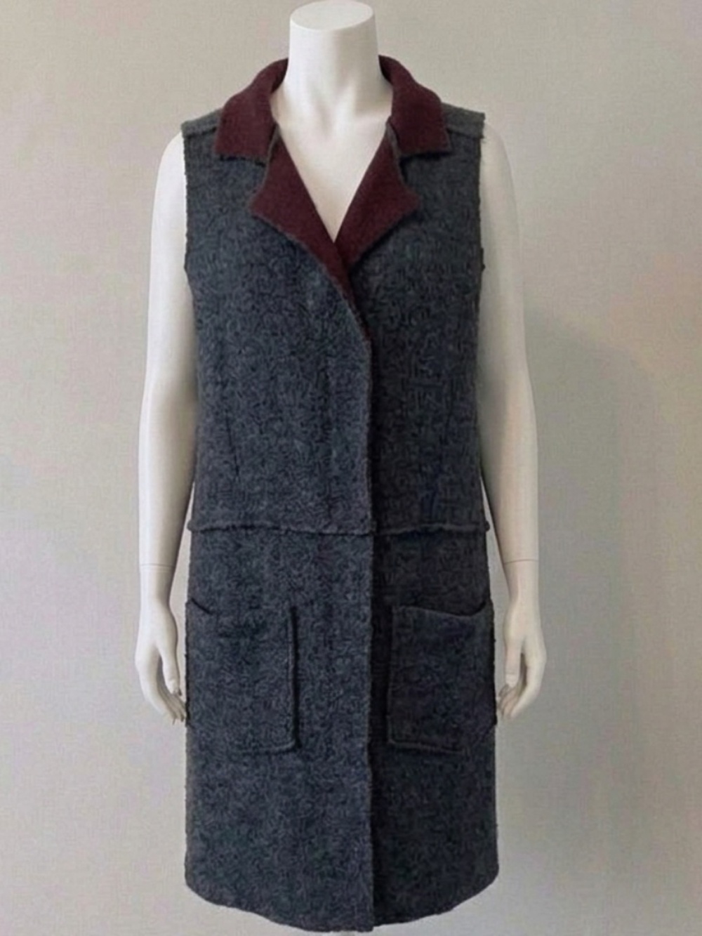 Anthropologie Moth, Morris Sweater Duster Vest, XS/S, Wool Blend, Gray/Plum